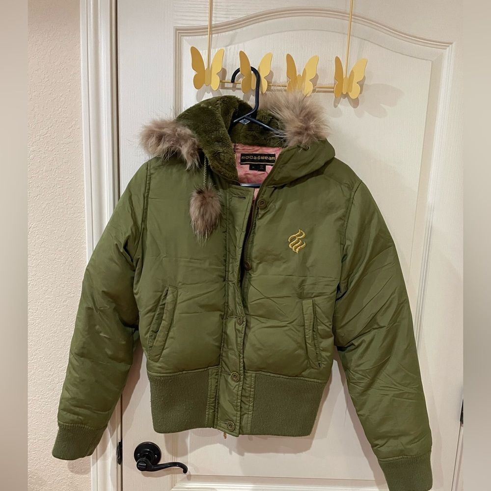 Rocawear Y2K Puffer Jacket with Faux Fur Hood